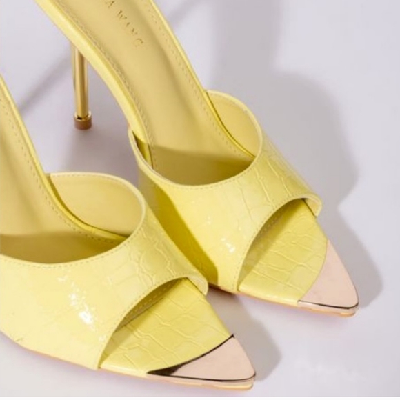 Azalea Wang Shoes - Azalea Wang Yellow Vegan Crocodile Leather High Heel Mules Sandals